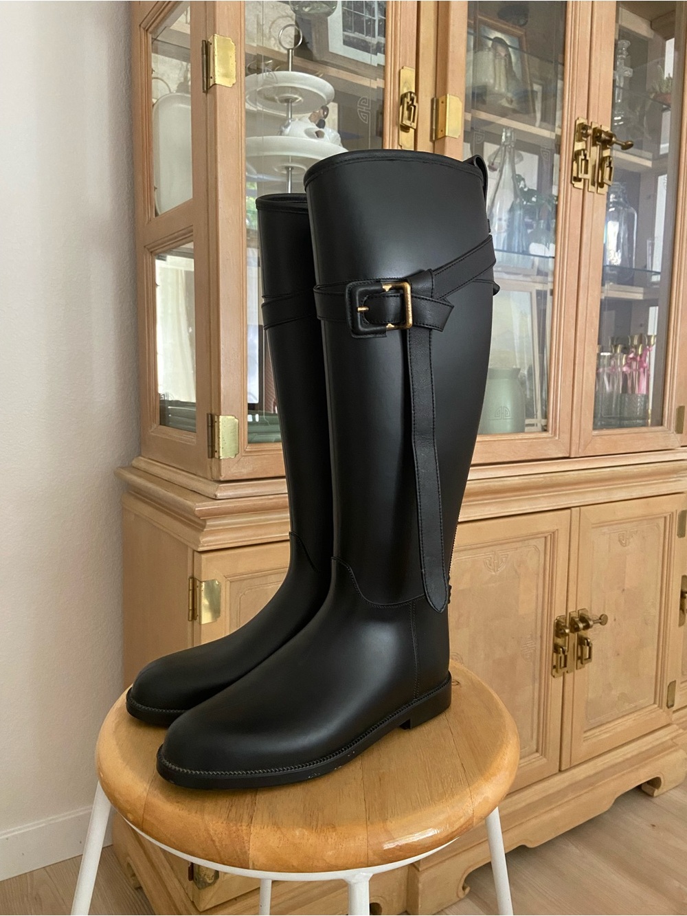 Burberry’s Rubber Marsh Stamp High Boots in black